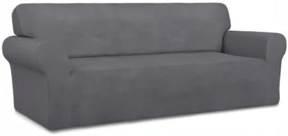 Stretch Couch Covers for Sofa Large Sofa Slipcovers Dark Gray | 1-Piece Spandex Couch cover Soft Couch protector, Sofa cover Washable with Non Skid Foam and Elastic Bottom for Kids, Dogs