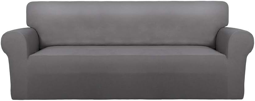 Stretch Couch Covers for Sofa Large Sofa Slipcovers Dark Gray | 1-Piece Spandex Couch cover Soft Couch protector, Sofa cover Washable with Non Skid Foam and Elastic Bottom for Kids, Dogs