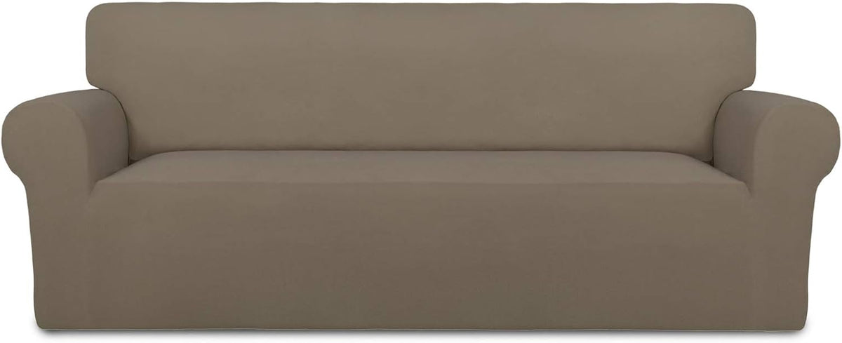 Stretch Couch Covers for Sofa Large Sofa Slipcovers Dark Gray | 1-Piece Spandex Couch cover Soft Couch protector, Sofa cover Washable with Non Skid Foam and Elastic Bottom for Kids, Dogs