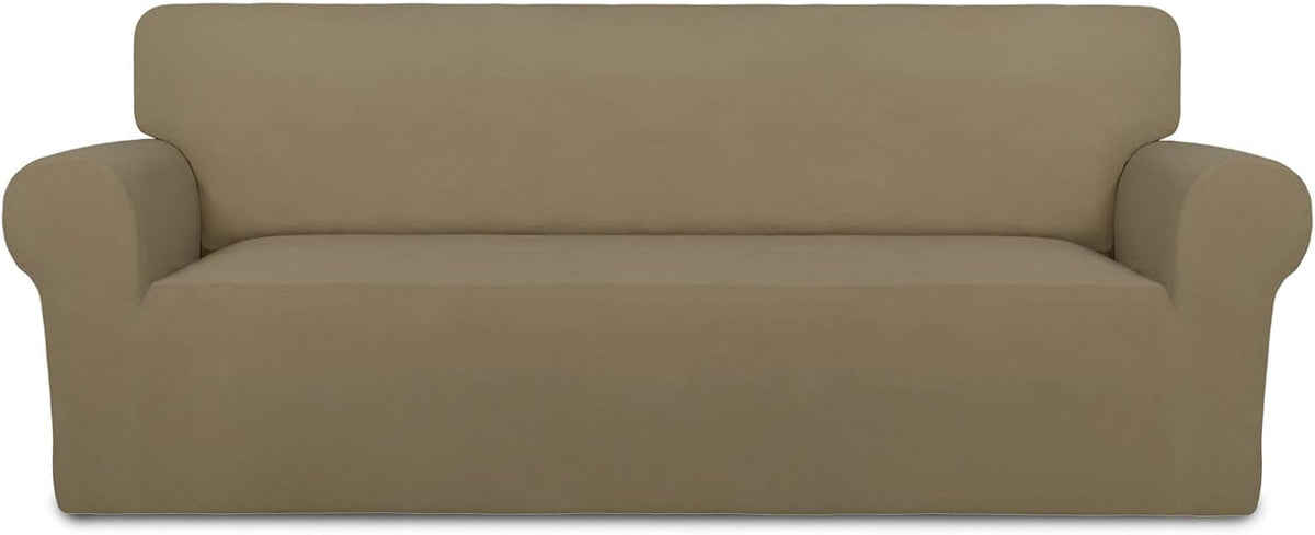 Stretch Couch Covers for Sofa Large Sofa Slipcovers Dark Gray | 1-Piece Spandex Couch cover Soft Couch protector, Sofa cover Washable with Non Skid Foam and Elastic Bottom for Kids, Dogs