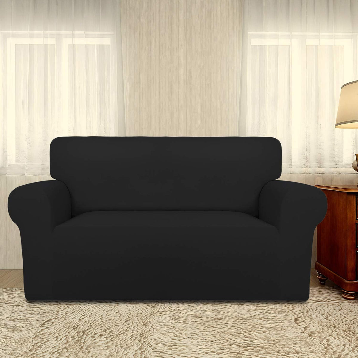 Stretch Couch Covers for Sofa Large Sofa Slipcovers Dark Gray | 1-Piece Spandex Couch cover Soft Couch protector, Sofa cover Washable with Non Skid Foam and Elastic Bottom for Kids, Dogs