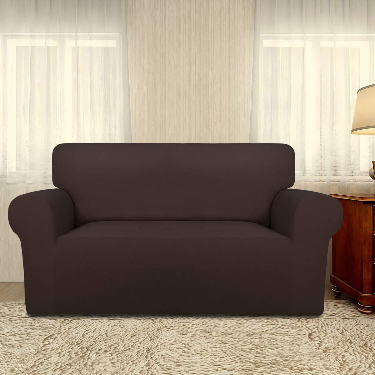 Stretch Couch Covers for Sofa Large Sofa Slipcovers Dark Gray | 1-Piece Spandex Couch cover Soft Couch protector, Sofa cover Washable with Non Skid Foam and Elastic Bottom for Kids, Dogs
