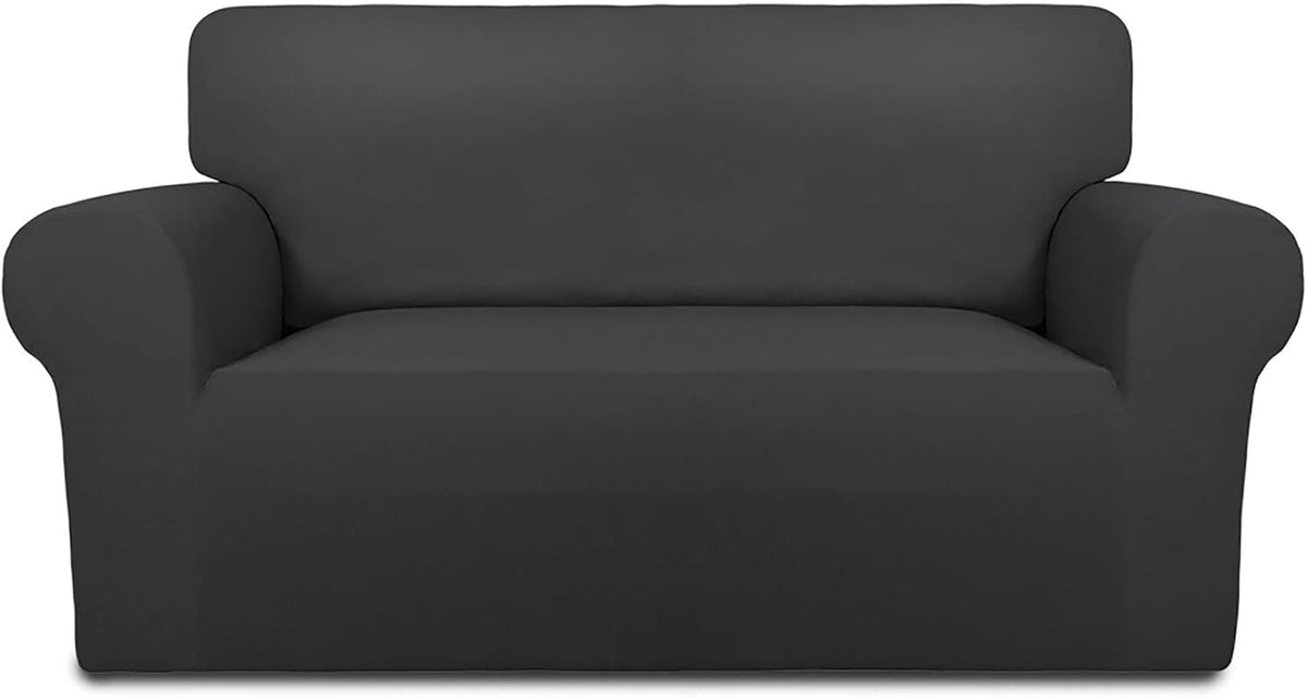 Stretch Couch Covers for Sofa Large Sofa Slipcovers Dark Gray | 1-Piece Spandex Couch cover Soft Couch protector, Sofa cover Washable with Non Skid Foam and Elastic Bottom for Kids, Dogs