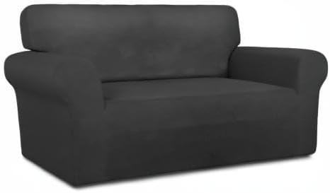 Stretch Couch Covers for Sofa Large Sofa Slipcovers Dark Gray | 1-Piece Spandex Couch cover Soft Couch protector, Sofa cover Washable with Non Skid Foam and Elastic Bottom for Kids, Dogs