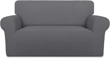 Stretch Couch Covers for Sofa Large Sofa Slipcovers Dark Gray | 1-Piece Spandex Couch cover Soft Couch protector, Sofa cover Washable with Non Skid Foam and Elastic Bottom for Kids, Dogs