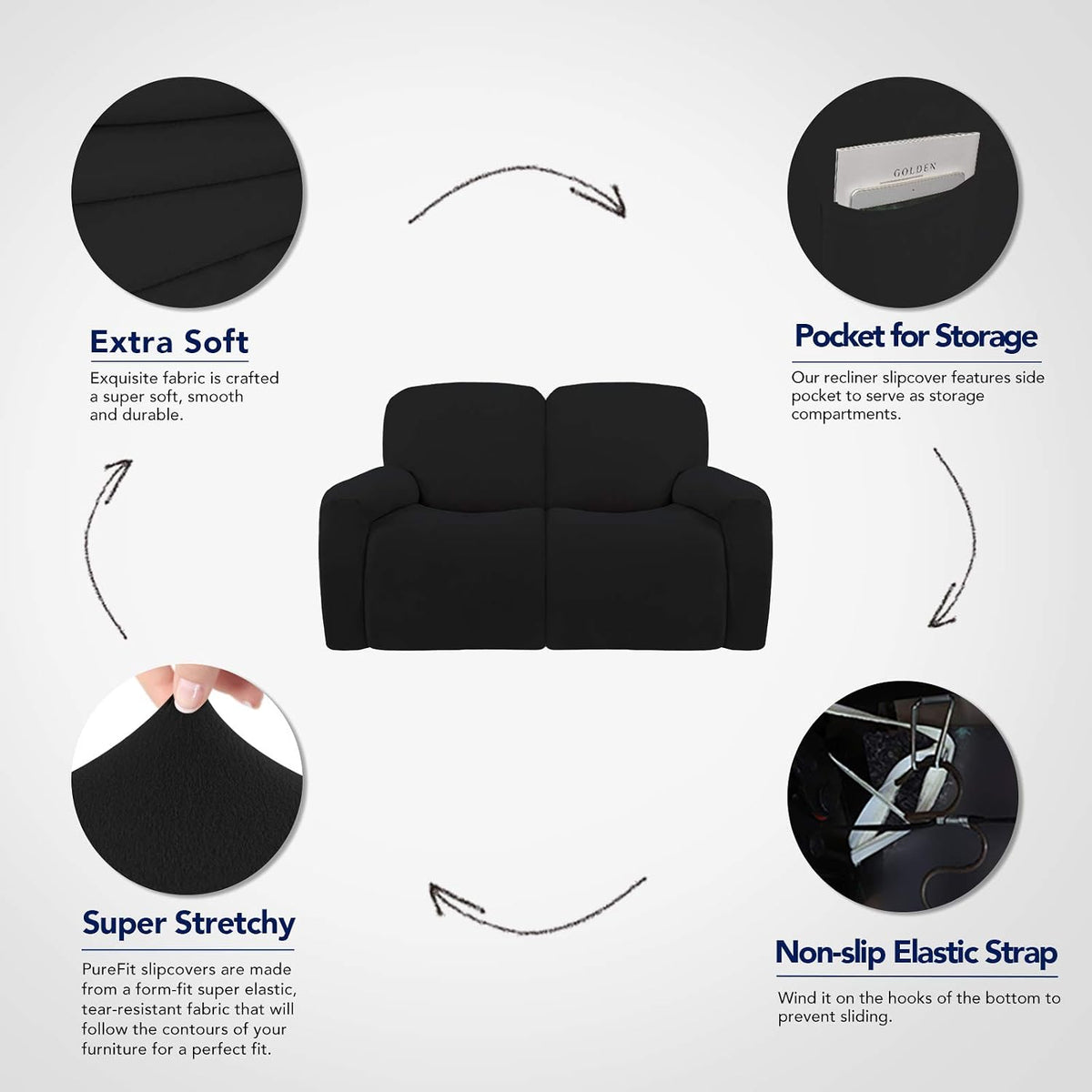 Stretch Couch Covers for Sofa Large Sofa Slipcovers Dark Gray | 1-Piece Spandex Couch cover Soft Couch protector, Sofa cover Washable with Non Skid Foam and Elastic Bottom for Kids, Dogs