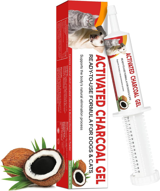 Activated Charcoal First Aid Kit Emergency Rescue for Dogs, Cats, Activated Charcoal for Dogs, Puppy & Pet Poisoning Kit, Camping Survival Remedy Essential, Ready to Absorb Toxins - 60cc (60ml)
