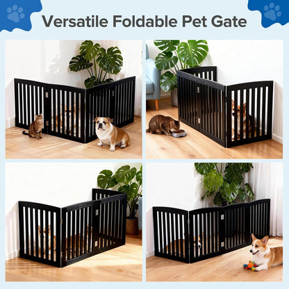 DUMOS Pet Gate for Dogs and Cats, 24 Inch 4 Panels Foldable Wooden Freestanding Dog Gate with Hinge Design, Indoor Portable Extra Wide Dog Fence Pet Barrier for Doorways, Stairs, Kitchen, Black