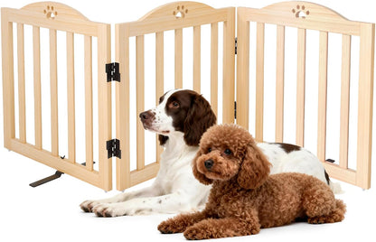 YOCAN 23.6" Tall Solid Wood Dog Gate, 4-Panel Foldable Freestanding Indoor Pet Gate with Upgraded Integrated Support Feet, No Assembly Dog Barrier for Doorways, Hallways & Stairs