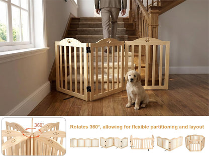 YOCAN 23.6" Tall Solid Wood Dog Gate, 4-Panel Foldable Freestanding Indoor Pet Gate with Upgraded Integrated Support Feet, No Assembly Dog Barrier for Doorways, Hallways & Stairs