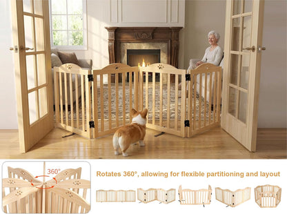 YOCAN 23.6" Tall Solid Wood Dog Gate, 4-Panel Foldable Freestanding Indoor Pet Gate with Upgraded Integrated Support Feet, No Assembly Dog Barrier for Doorways, Hallways & Stairs