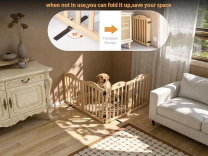 YOCAN 23.6" Tall Solid Wood Dog Gate, 4-Panel Foldable Freestanding Indoor Pet Gate with Upgraded Integrated Support Feet, No Assembly Dog Barrier for Doorways, Hallways & Stairs