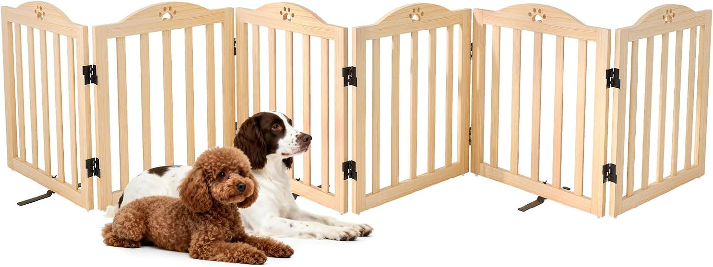 YOCAN 23.6" Tall Solid Wood Dog Gate, 4-Panel Foldable Freestanding Indoor Pet Gate with Upgraded Integrated Support Feet, No Assembly Dog Barrier for Doorways, Hallways & Stairs