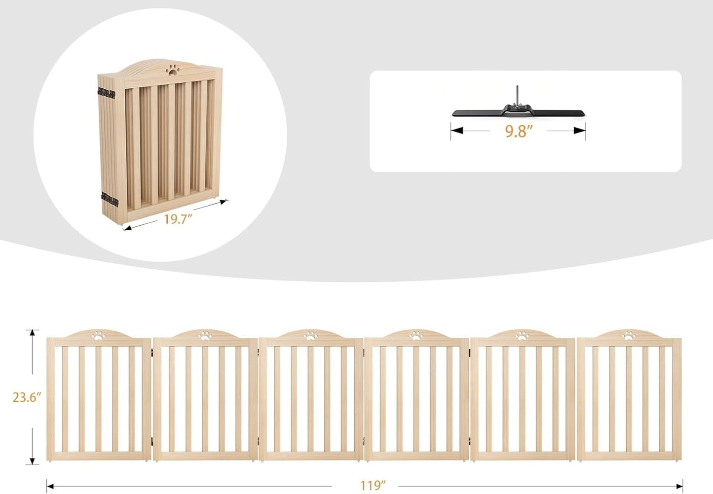 YOCAN 23.6" Tall Solid Wood Dog Gate, 4-Panel Foldable Freestanding Indoor Pet Gate with Upgraded Integrated Support Feet, No Assembly Dog Barrier for Doorways, Hallways & Stairs