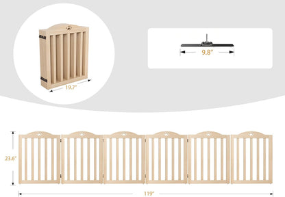 YOCAN 23.6" Tall Solid Wood Dog Gate, 4-Panel Foldable Freestanding Indoor Pet Gate with Upgraded Integrated Support Feet, No Assembly Dog Barrier for Doorways, Hallways & Stairs