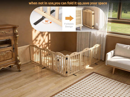 YOCAN 23.6" Tall Solid Wood Dog Gate, 4-Panel Foldable Freestanding Indoor Pet Gate with Upgraded Integrated Support Feet, No Assembly Dog Barrier for Doorways, Hallways & Stairs