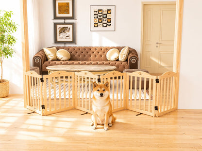 YOCAN 23.6" Tall Solid Wood Dog Gate, 4-Panel Foldable Freestanding Indoor Pet Gate with Upgraded Integrated Support Feet, No Assembly Dog Barrier for Doorways, Hallways & Stairs