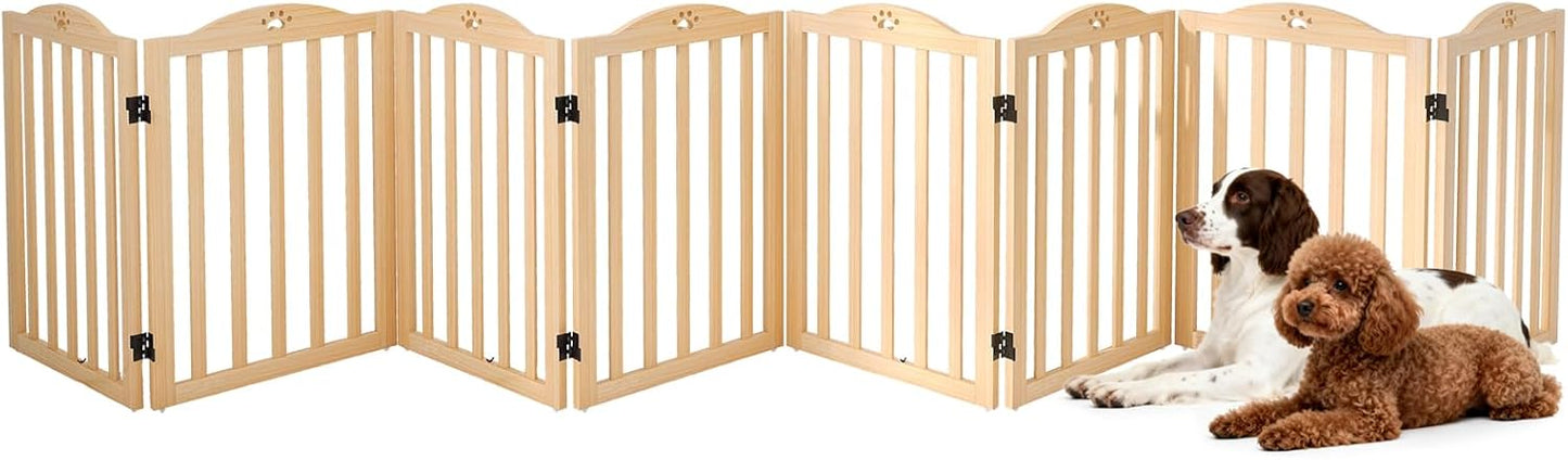 YOCAN 23.6" Tall Solid Wood Dog Gate, 4-Panel Foldable Freestanding Indoor Pet Gate with Upgraded Integrated Support Feet, No Assembly Dog Barrier for Doorways, Hallways & Stairs