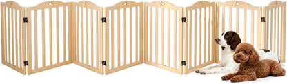 YOCAN 23.6" Tall Solid Wood Dog Gate, 4-Panel Foldable Freestanding Indoor Pet Gate with Upgraded Integrated Support Feet, No Assembly Dog Barrier for Doorways, Hallways & Stairs