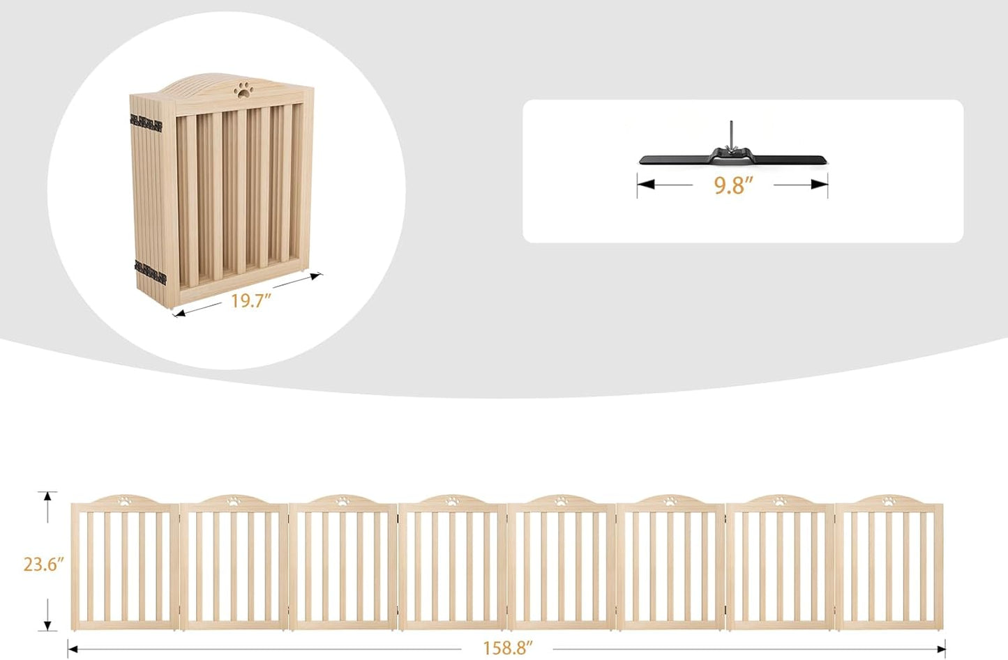 YOCAN 23.6" Tall Solid Wood Dog Gate, 4-Panel Foldable Freestanding Indoor Pet Gate with Upgraded Integrated Support Feet, No Assembly Dog Barrier for Doorways, Hallways & Stairs