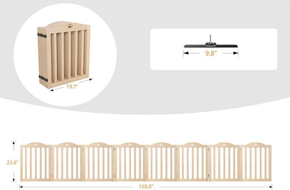 YOCAN 23.6" Tall Solid Wood Dog Gate, 4-Panel Foldable Freestanding Indoor Pet Gate with Upgraded Integrated Support Feet, No Assembly Dog Barrier for Doorways, Hallways & Stairs