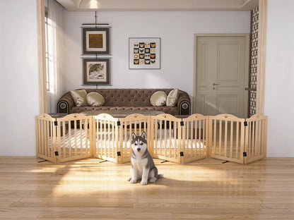 YOCAN 23.6" Tall Solid Wood Dog Gate, 4-Panel Foldable Freestanding Indoor Pet Gate with Upgraded Integrated Support Feet, No Assembly Dog Barrier for Doorways, Hallways & Stairs
