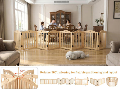 YOCAN 23.6" Tall Solid Wood Dog Gate, 4-Panel Foldable Freestanding Indoor Pet Gate with Upgraded Integrated Support Feet, No Assembly Dog Barrier for Doorways, Hallways & Stairs