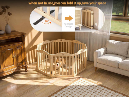 YOCAN 23.6" Tall Solid Wood Dog Gate, 4-Panel Foldable Freestanding Indoor Pet Gate with Upgraded Integrated Support Feet, No Assembly Dog Barrier for Doorways, Hallways & Stairs