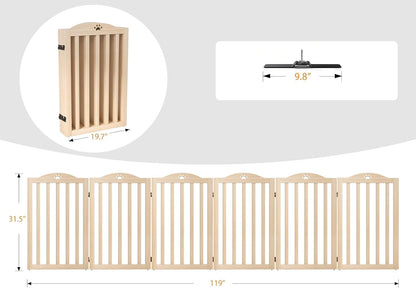 YOCAN 23.6" Tall Solid Wood Dog Gate, 4-Panel Foldable Freestanding Indoor Pet Gate with Upgraded Integrated Support Feet, No Assembly Dog Barrier for Doorways, Hallways & Stairs