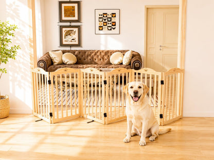 YOCAN 23.6" Tall Solid Wood Dog Gate, 4-Panel Foldable Freestanding Indoor Pet Gate with Upgraded Integrated Support Feet, No Assembly Dog Barrier for Doorways, Hallways & Stairs