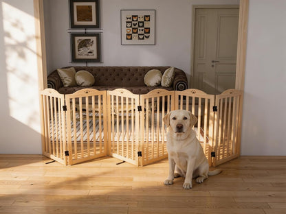 YOCAN 23.6" Tall Solid Wood Dog Gate, 4-Panel Foldable Freestanding Indoor Pet Gate with Upgraded Integrated Support Feet, No Assembly Dog Barrier for Doorways, Hallways & Stairs