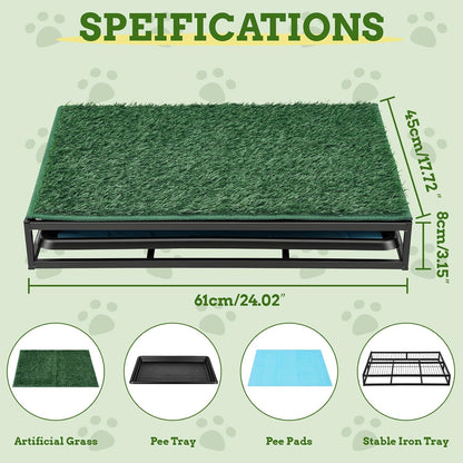 Grass Potty for Dogs with Tray, 304 Stainless Steel Pee Pad Holder, Puppy Potty Tray with Artificial Grass, Indoor & Outdoor Use (24.02" L x 17.72" W x 3.15" H)