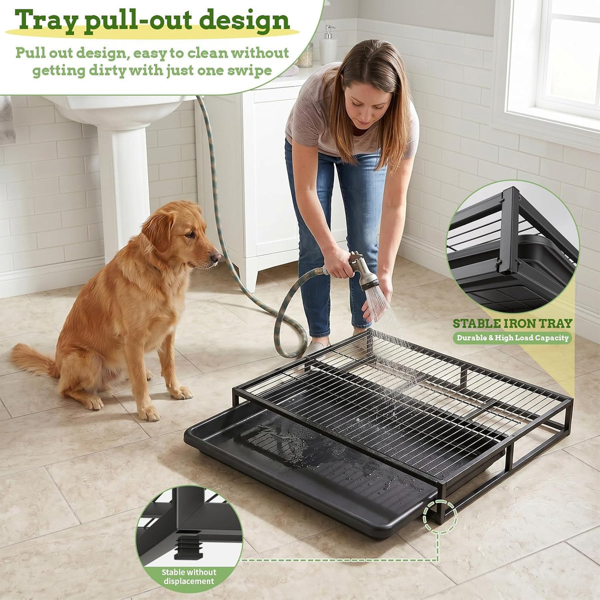 Grass Potty for Dogs with Tray, 304 Stainless Steel Pee Pad Holder, Puppy Potty Tray with Artificial Grass, Indoor & Outdoor Use (24.02" L x 17.72" W x 3.15" H)