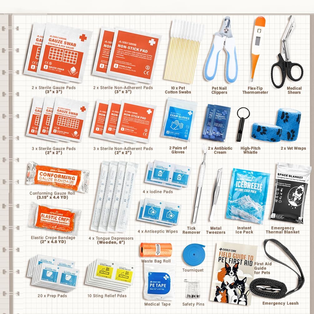 EVERLIT Pet Medic First Aid Kit | 95 Pcs Vet-Approved Medical, Outdoor & Emergency Supplies for Dogs, Cats, Animal Care | Travel-Friendly Compact Bag for Home, Car and Travel (Valentine Lace)