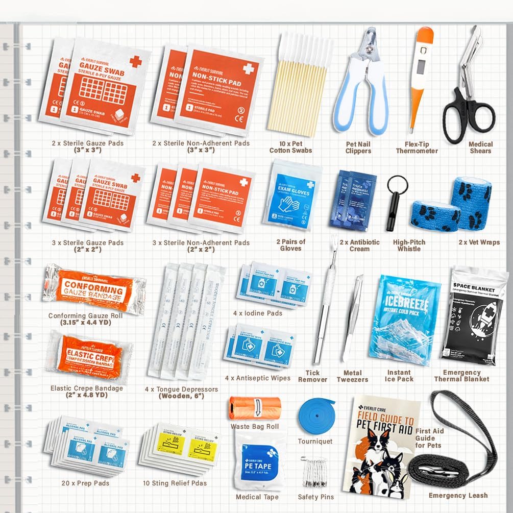 EVERLIT Pet Medic First Aid Kit | 95 Pcs Vet-Approved Medical, Outdoor & Emergency Supplies for Dogs, Cats, Animal Care | Travel-Friendly Compact Bag for Home, Car and Travel (Valentine Lace)