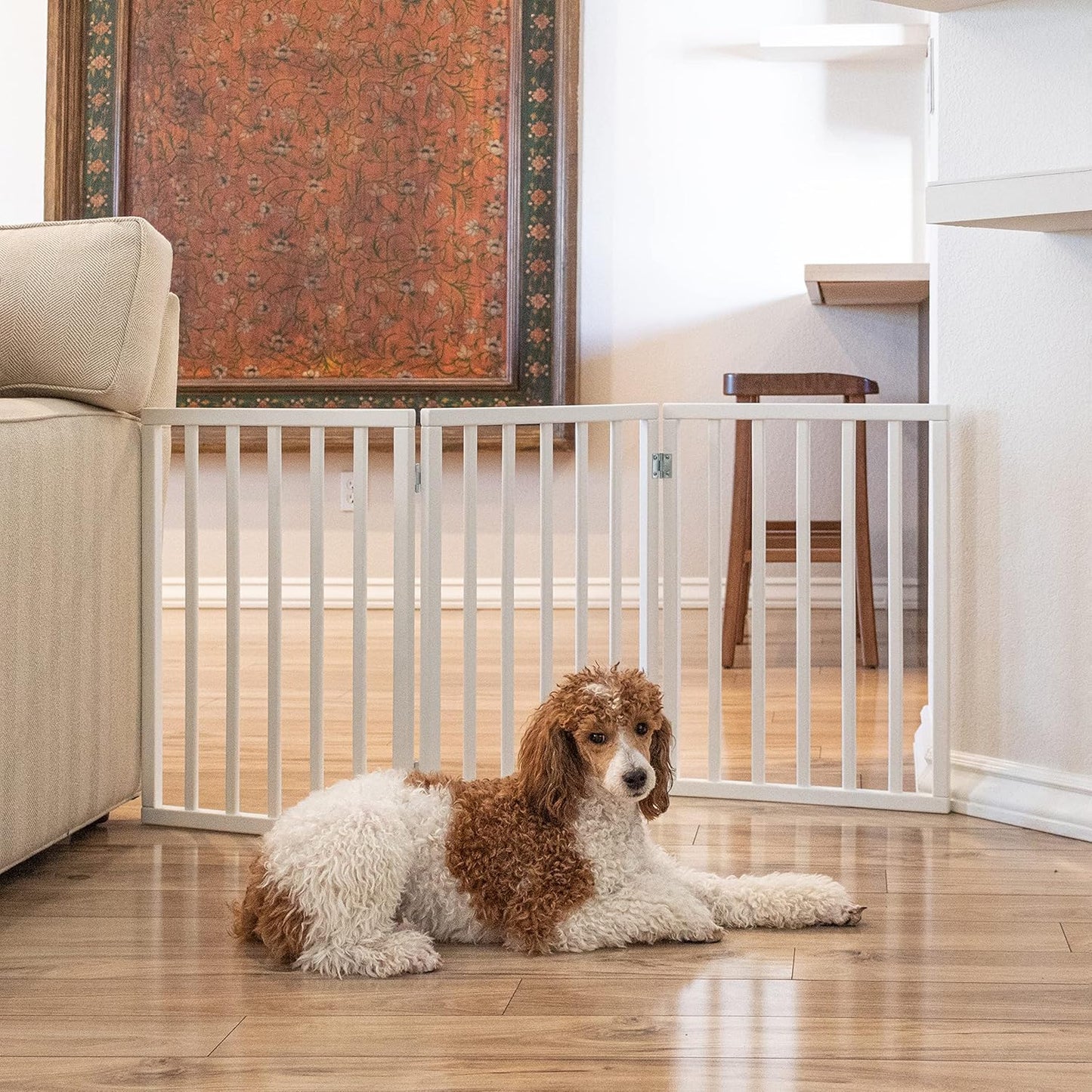 Primetime Petz - Best Freestanding, Hard Wood, Folding Pet Gate, Indoor Dog Fence for Home,Gray