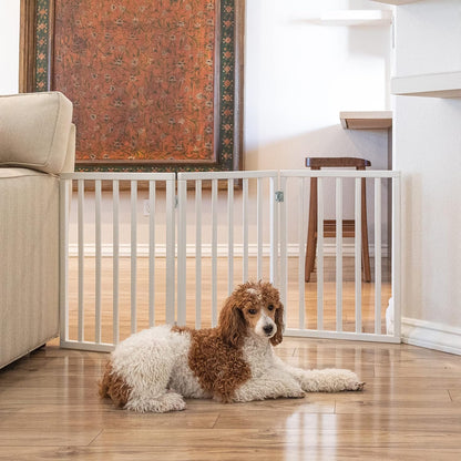 Primetime Petz - Best Freestanding, Hard Wood, Folding Pet Gate, Indoor Dog Fence for Home,Gray