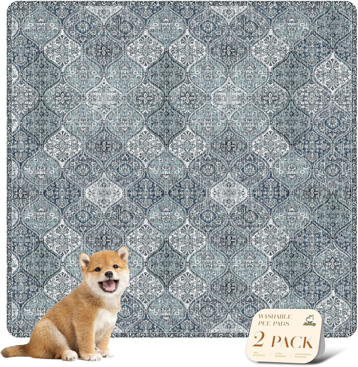 nunubaby Washable Pee Pads for Dogs, Stylish, Non-Slip and Leak-Proof Pee Pads. Reusable Potty Pads for Dogs for Crates and Floors.(Beige/Multi, 24" x48" )