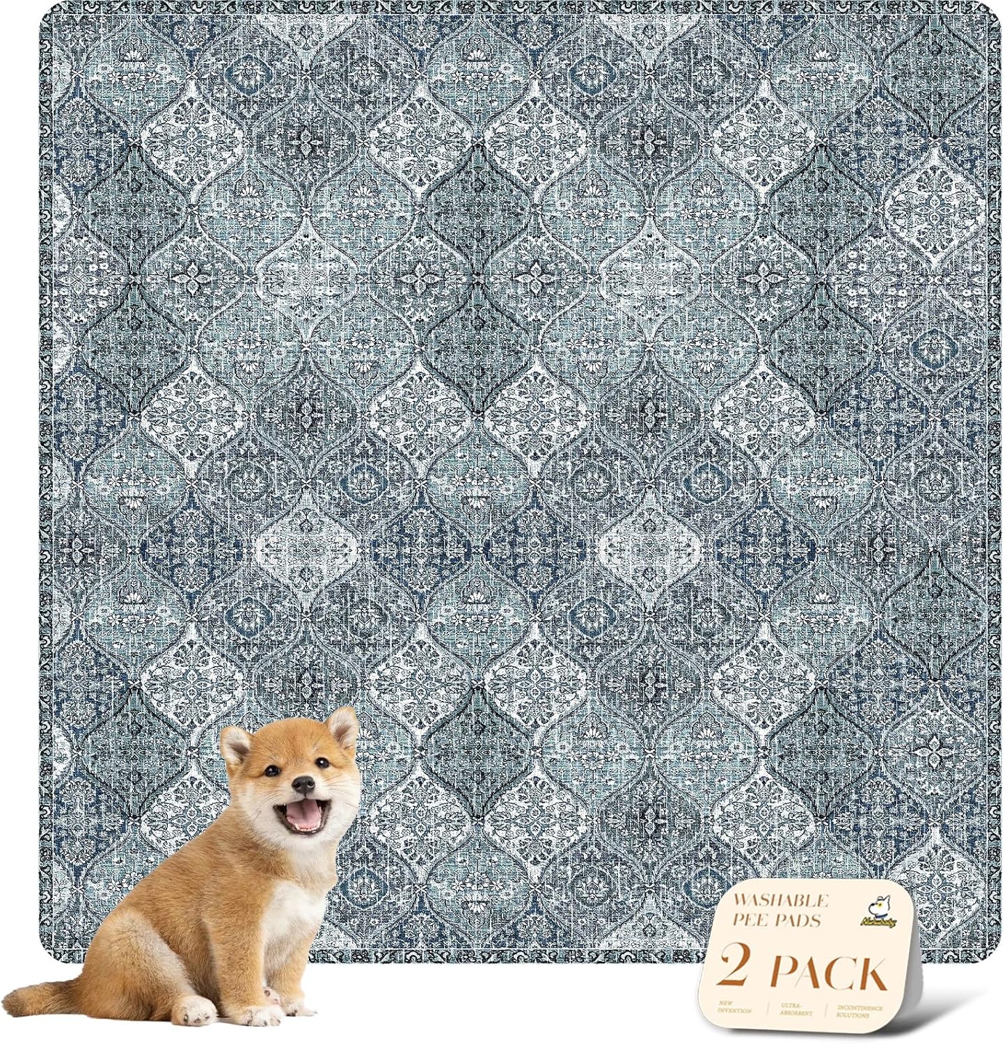 nunubaby Washable Pee Pads for Dogs, Stylish, Non-Slip and Leak-Proof Pee Pads. Reusable Potty Pads for Dogs for Crates and Floors.(Beige/Multi, 24" x48" )