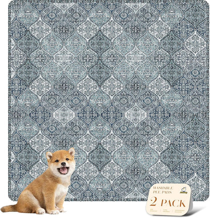nunubaby Washable Pee Pads for Dogs, Stylish, Non-Slip and Leak-Proof Pee Pads. Reusable Potty Pads for Dogs for Crates and Floors.(Beige/Multi, 24" x48" )