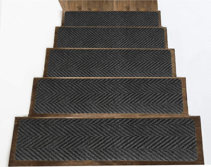 Indoor and Outdoor Carpet Stair Treads - 32" x 8" Non-Slip Stair Treads Carpet for Wooden Steps - Rubber Stair Tread Mats - Stair Rugs Anti Slip for Kids Elders and Dogs – Brown Set of 14