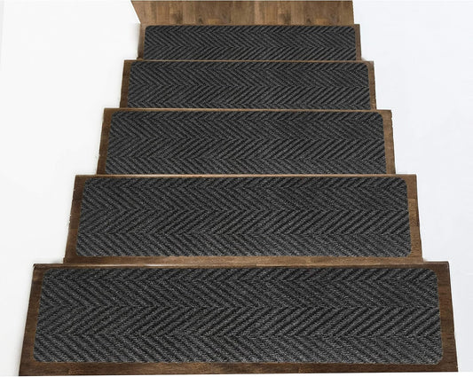 Indoor and Outdoor Carpet Stair Treads - 32" x 8" Non-Slip Stair Treads Carpet for Wooden Steps - Rubber Stair Tread Mats - Stair Rugs Anti Slip for Kids Elders and Dogs – Brown Set of 14