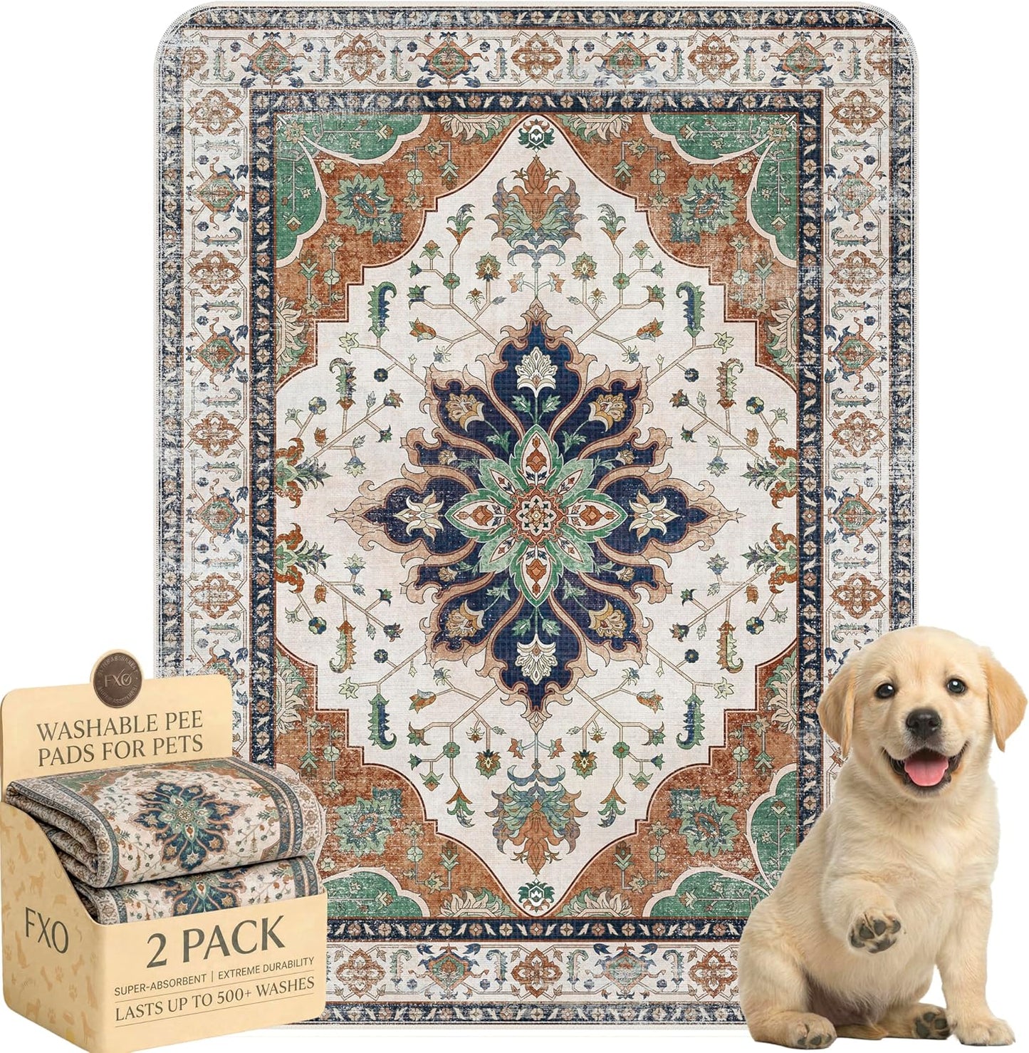 Washable Pee Pads for Dogs,Great Urine Absorbent Reusable Puppy Training Pads,Waterproof,Leak-Proof & Non-Slip Potty Pads for Whelping,Crate，Playpen，Bed.(Green Floral, 18" x24" )