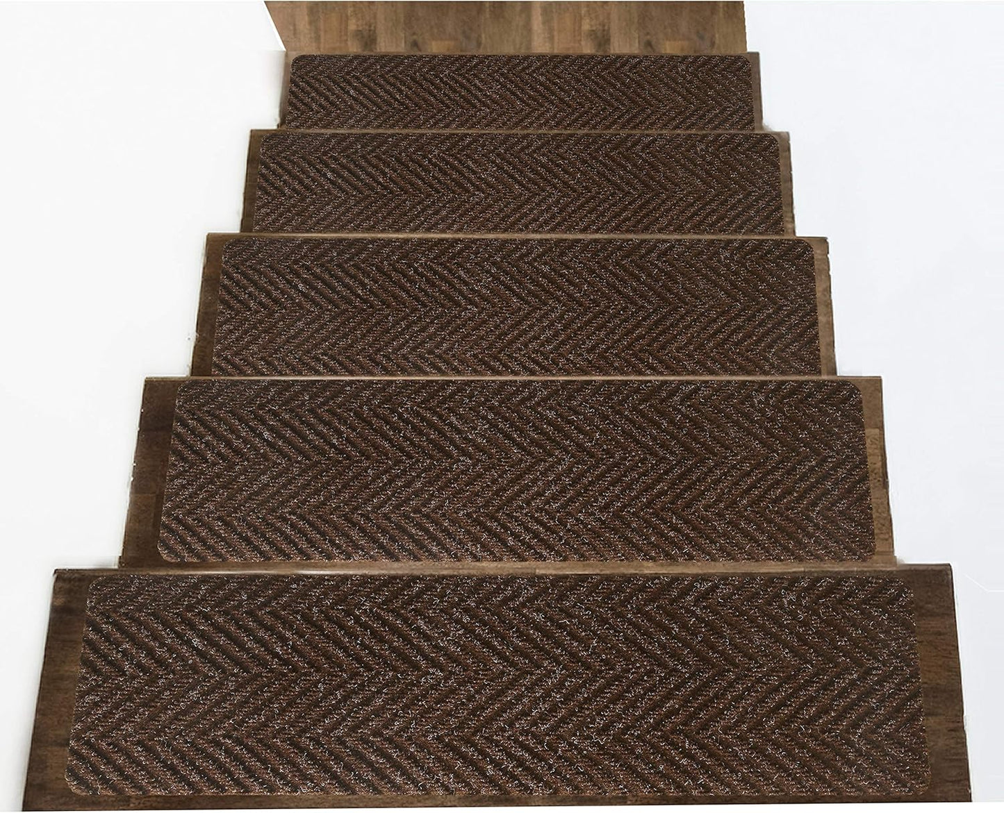 Indoor and Outdoor Carpet Stair Treads - 32" x 8" Non-Slip Stair Treads Carpet for Wooden Steps - Rubber Stair Tread Mats - Stair Rugs Anti Slip for Kids Elders and Dogs – Brown Set of 14