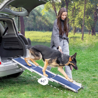 Dog Ramp for Car - Anti-Slip Dog Car Ramp for Large Dogs SUV - Stable 250LBS Capacity - Telescoping Pet Ramp for Car - Portable - Night Safety Reflective Sides - Fixing Clip - Black