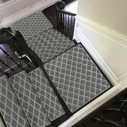 PURE ERA Bullnose Carpet Stair Treads Set Tape Free Non-Slip Indoor Stair Protectors Pet Friendly Rugs Covers Soft Skid Resistant Washable Reusable 9.5" x 30"(14 Pieces,Cream Gray)