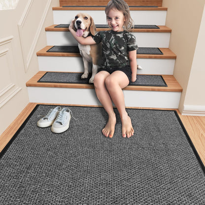Stair Treads Carpet 4 pcs for Wooden Steps with Non Slip Rubber Backing, 100% Polyester Soft Stairs Resistant Indoor Skid Runner Safety Rugs for Kids Elders and Pets 30" * 8" (Dark Gray)