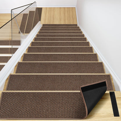 Peel and Stick Adhesive Stair Treads for Wooden Steps Indoor Set of 15 Pack, Rubber Backed Non Slip Jute Stair Rug Step Pads for Pet Dog, Elders and Kids, Beige