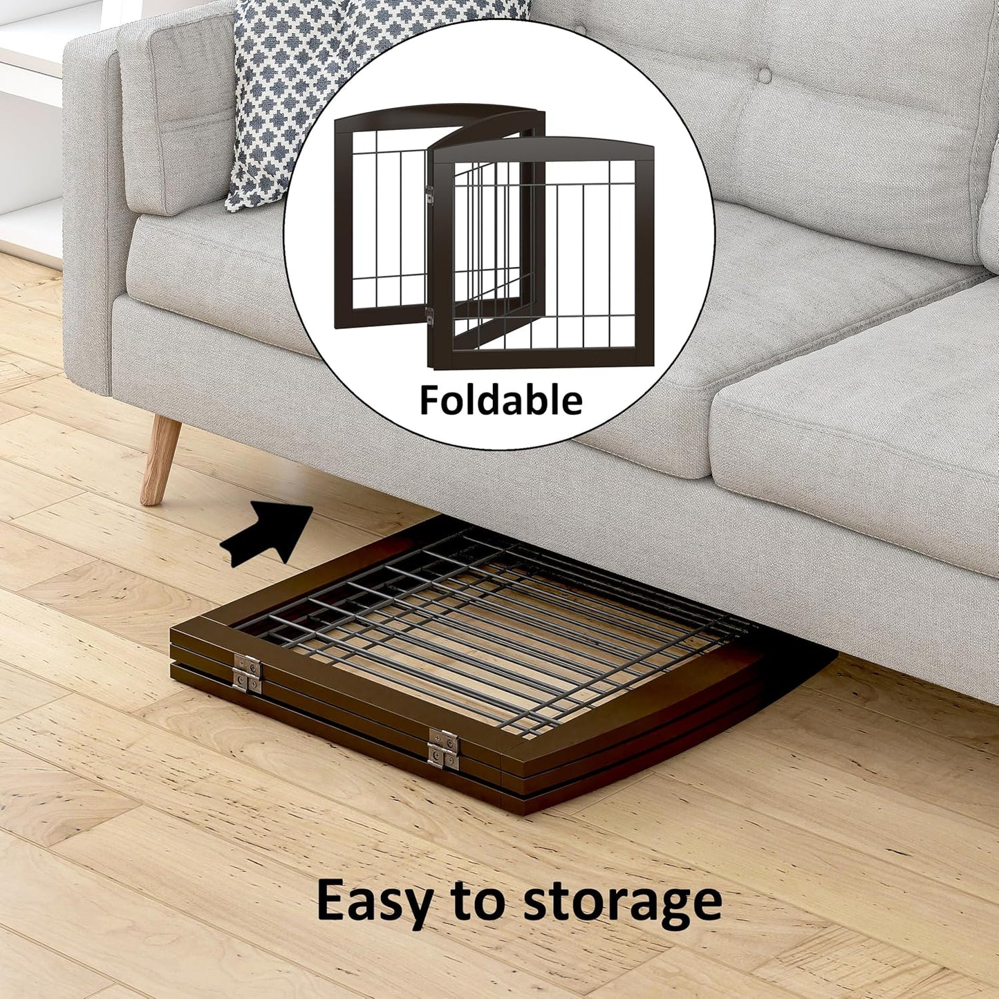 PAWLAND Free Standing Dog Gates for The House Stairs Doorways Indoor Foldable Wooden Small White Puppy Pet Gate Step Over Fence 60" W 24" H 3 Panels