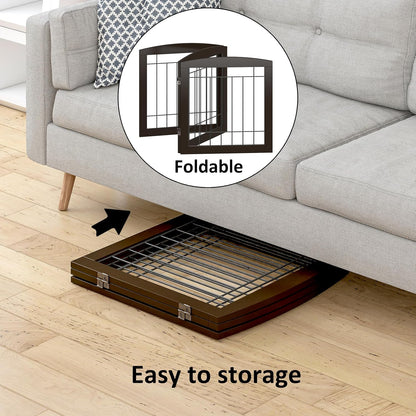PAWLAND Free Standing Dog Gates for The House Stairs Doorways Indoor Foldable Wooden Small White Puppy Pet Gate Step Over Fence 60" W 24" H 3 Panels